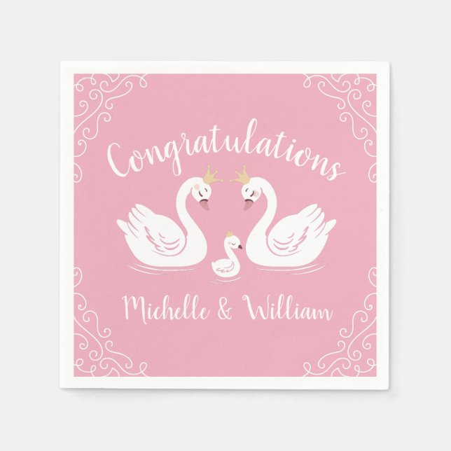 Swans Baby Shower Bird mit Crown Co-Ed Pink Serviette (Vorderseite)