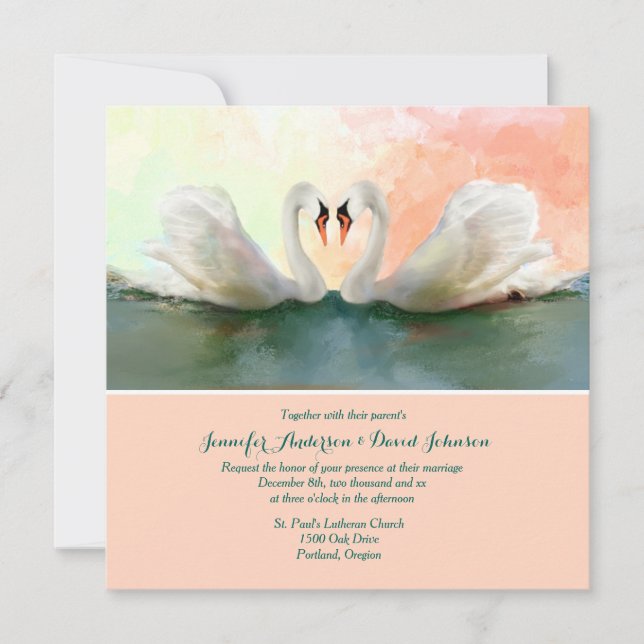 Swans bei Sunset Custom Hochzeit Einladung (Vorderseite)