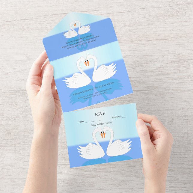 Swans Design Wedding All In One Einladung (Abreißen)