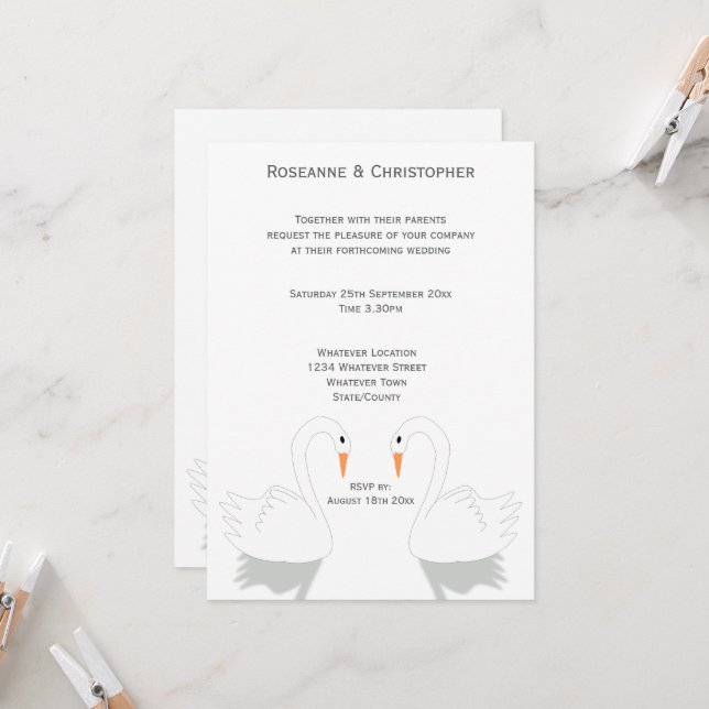 Swans Design Wedding Einladung (Vorderseite/Rückseite Beispiel)