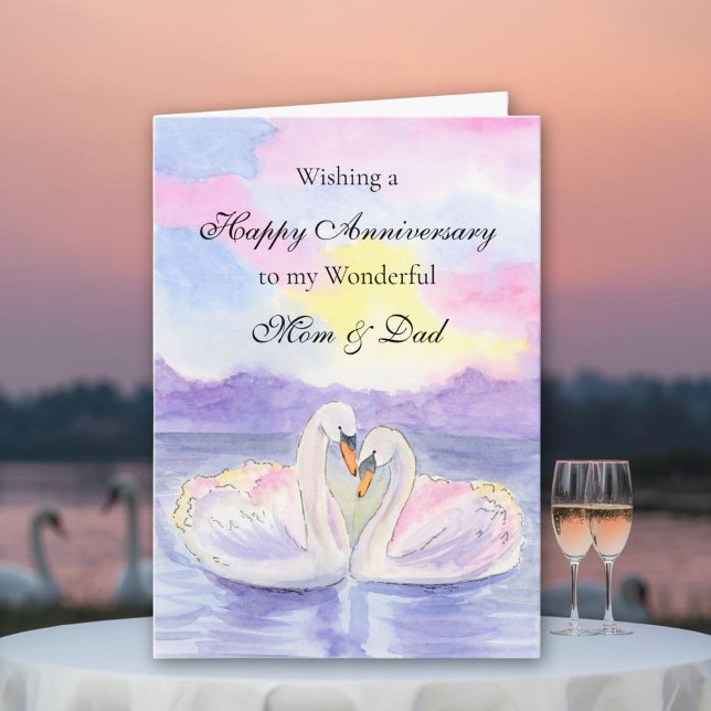 Swans For Mom and Dad Happy Wedding Anniversary Karte (Von Creator hochgeladen)