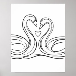 Swans in Liebe Line Art Poster Irish Wildlife