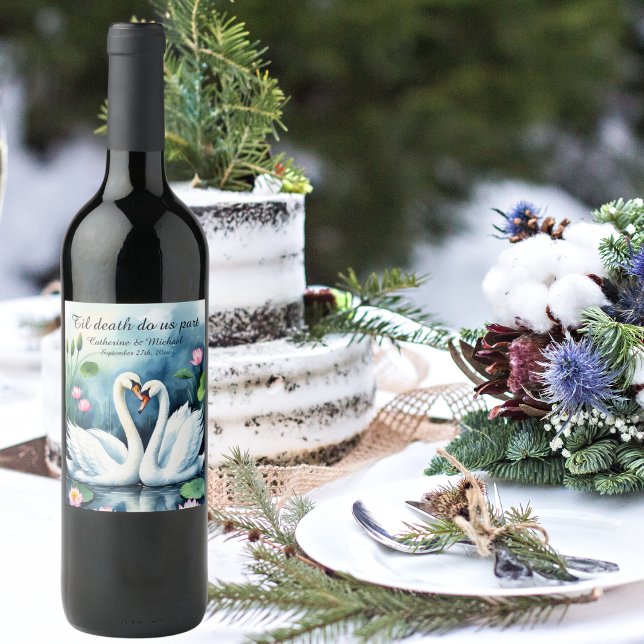 Swans in Liebe Lotus Weinetikett (Von Creator hochgeladen)