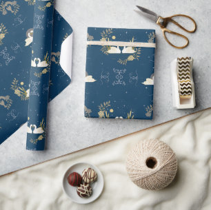 Swans in Liebe Navy und Gold Gift Geschenkpapier