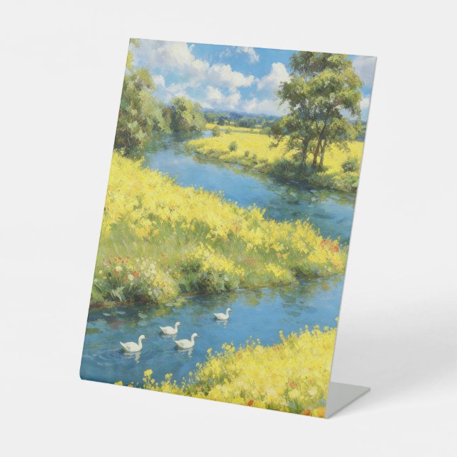 Swans in the Summer Stream Sockelschild (Vorderseite)