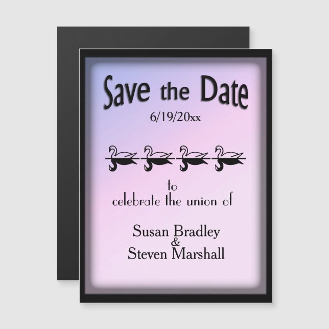 Swans Lovely Save the Date Magneteinladung (Vorne/Hinten)