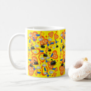 Swans Orange Hearts Blue Stars Gelbe Tasse