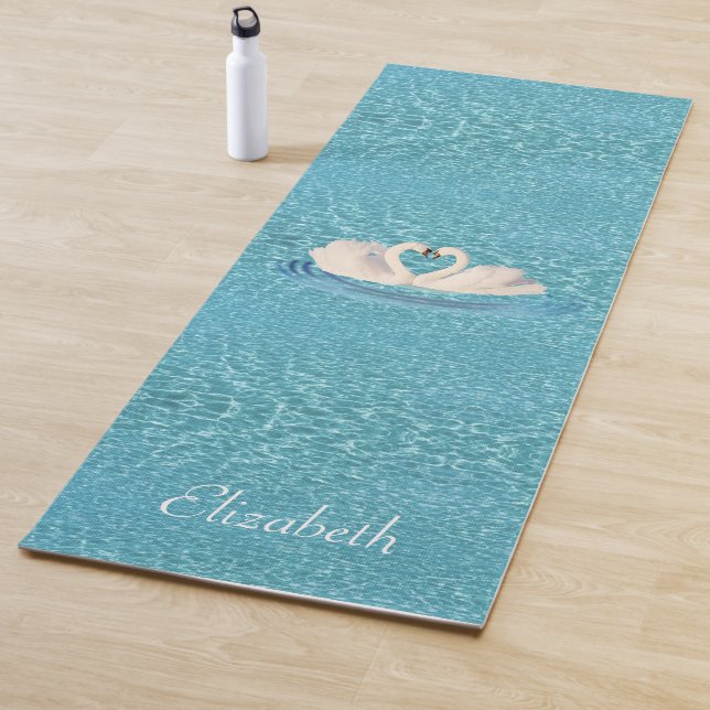 Swans & Personalisierter Name auf Türkis Yogamatte (Beispiel)