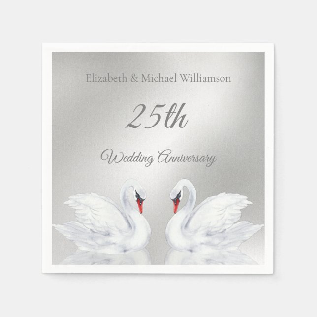 Swans Silver Brauch 25. Hochzeitstag Serviette (Vorderseite)