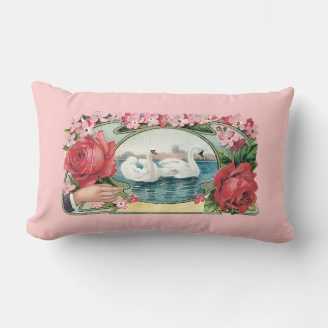 Swans und Rose Viktorianisch Art Throw Kissen (Vorderseite)