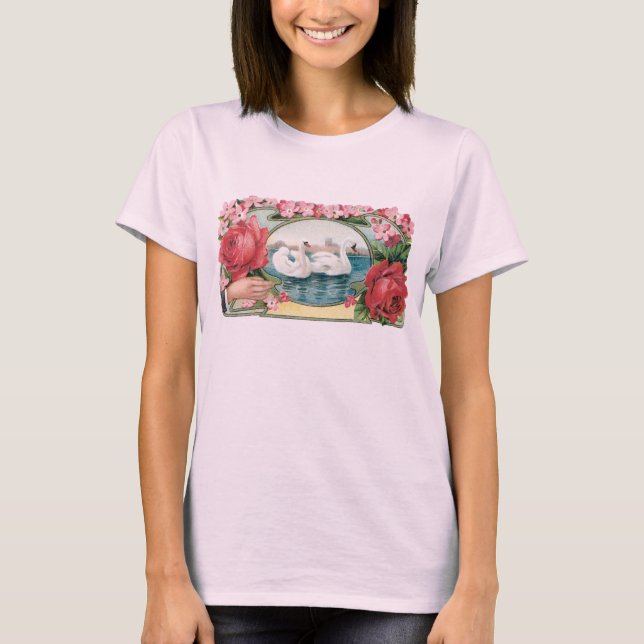 Swans und Rose Vintag Art T - Shirt (Vorderseite)