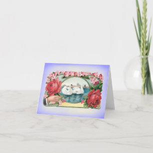 Swans und Rose Vintage leere Kunstkarte Feiertagskarte