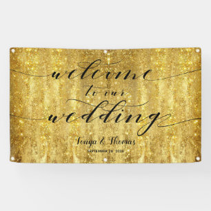 Swash Calligraphy Sparkling Gold Begrüßung Banner