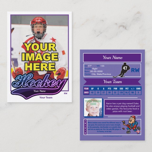 Swash Hockey Trading Card - Custom Stats Telefonnummerkarte (Vorne/Hinten)