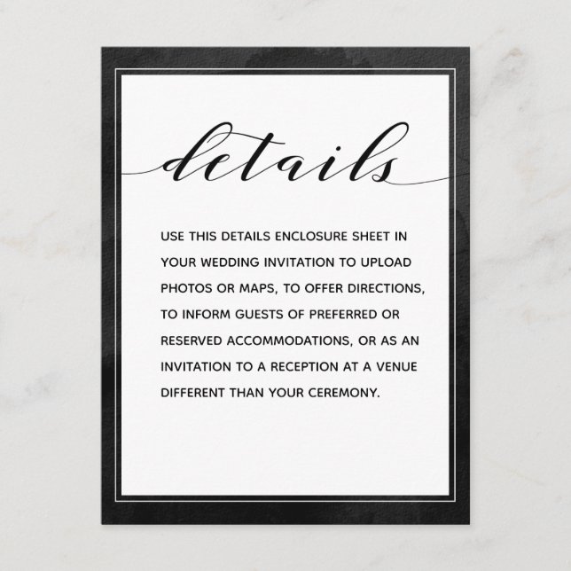 Swash-Kalligrafie-schwarze Details-Umrandungsblatt Begleitkarte (Vorderseite)