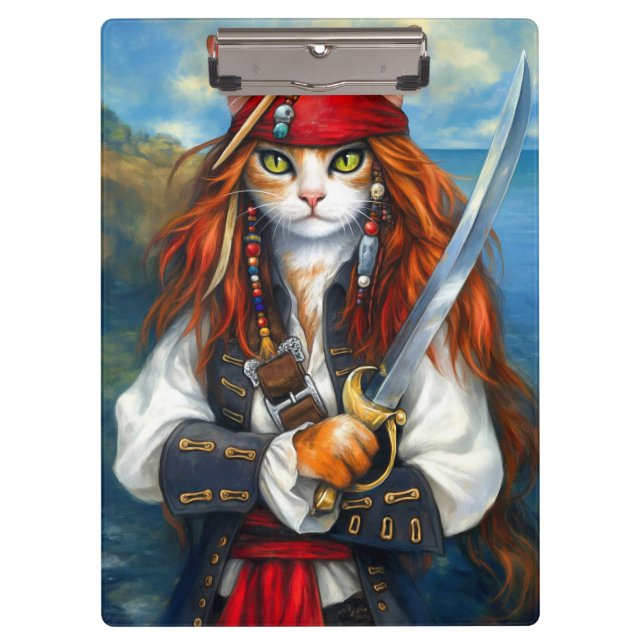 Swashbuckler Pirate Cat | Fantasy Character Art Klemmbrett (Vorderseite)