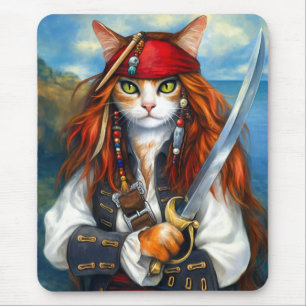 Swashbuckler Pirate Cat   Fantasy Character Art Mousepad