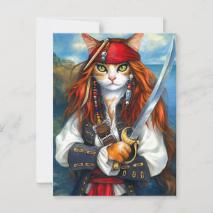Swashbuckler Pirate Cat   Fantasy Character Art Postkarte