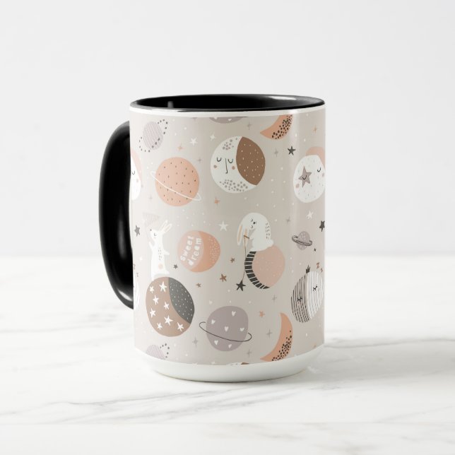Sweat Dream Bunnies im Weltraummuster Tasse (Vorderseite Links)