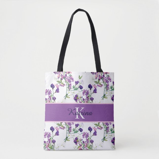 Sweat Pea Mit Monogramm Tote Bag (Vorderseite)