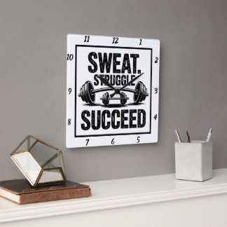 Sweat Struggle Erfolg Barbell Workout Quadratische Wanduhr