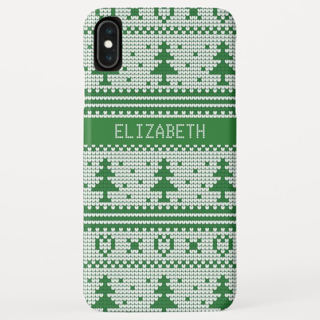 Sweater Green White Christmas Tree Personalisiert Case-Mate iPhone Hülle (Rückseite)