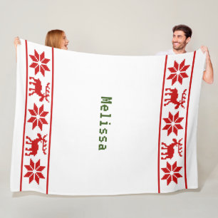 Sweater Look White, Red Stars Rentier Weihnachten Fleecedecke