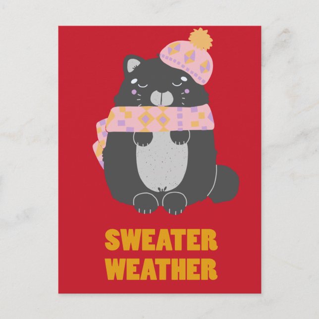 Sweater Weather Pink Scarf & Hat Kitty Postkarte (Vorderseite)