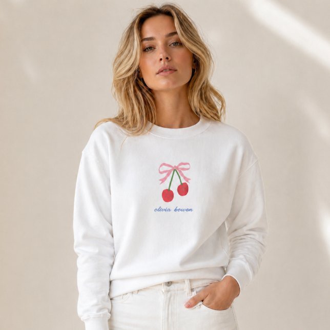Sweatshirt | Kirschrote Kokette Schleife Süße Illu (A cute design graphic sweatshirt with coquette bow and cherries, perfect for gifting or everyday use)
