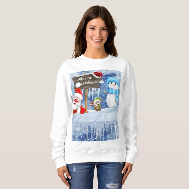 Sweatshirt, Vintager Schneemann des Weihnachtsmann Sweatshirt (Vorne ganz)