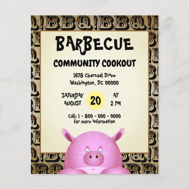 Sweaty Pink Cartoon Pig | Grill Flyer (Vorne)