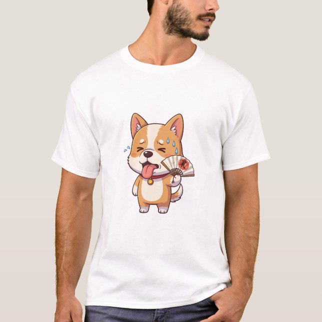 Sweaty Summer Corgi – Cute Cartoon Dog Cooling T-Shirt (Vorderseite)