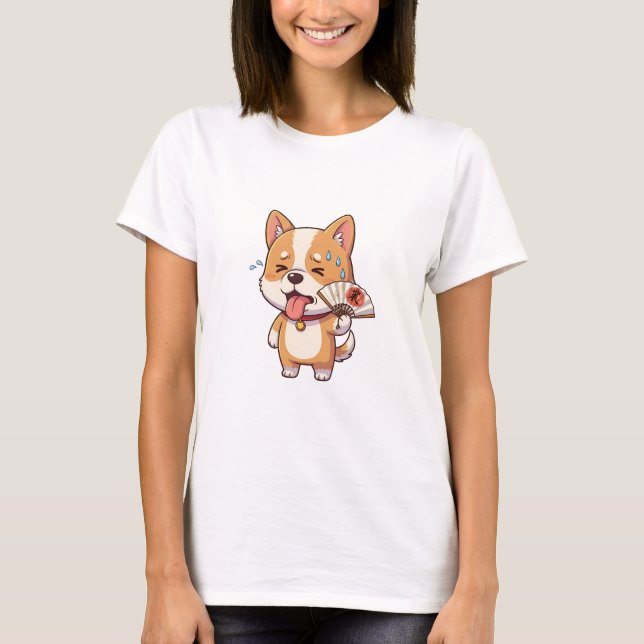 Sweaty Summer Corgi – Cute Cartoon Dog Cooling T-Shirt (Vorderseite)