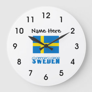 Sweden and Swedish Flag with Your Name Large Clock Große Wanduhr