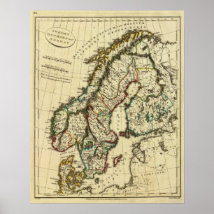 Sweden, Denmark, Norway with boundaries outlined Poster