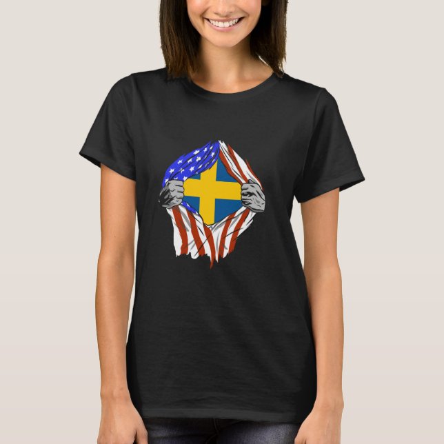 Sweden Flag Chest USA America Swedish Pride Swedis T-Shirt (Vorderseite)