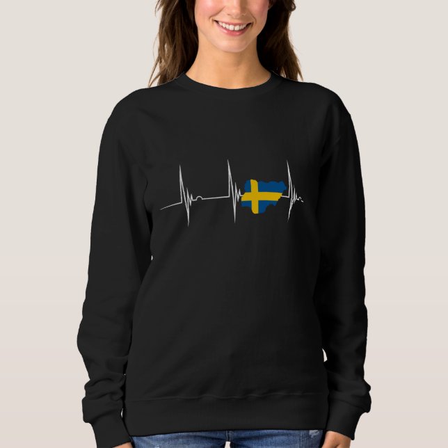 Sweden Flag Sverige Map Heartbeat EKG Pulse Swedis Sweatshirt (Vorderseite)