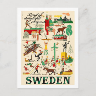 Sweden, Land of delightful contrasts, vintage Postkarte