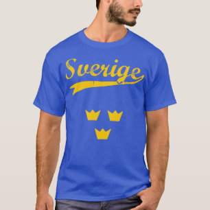 Sweden, Sverige, 3, blue, crowns and text, t-shirt
