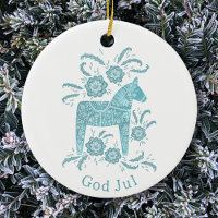 Swedish Dala Horse God Jul Aquamarin White