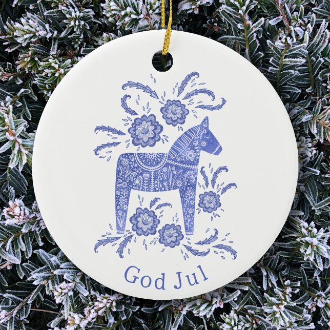 Swedish Dala Horse God Jul Blue White Keramik Ornament (Von Creator hochgeladen)