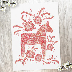 Swedish Dala Horse Red and White Danke Card
