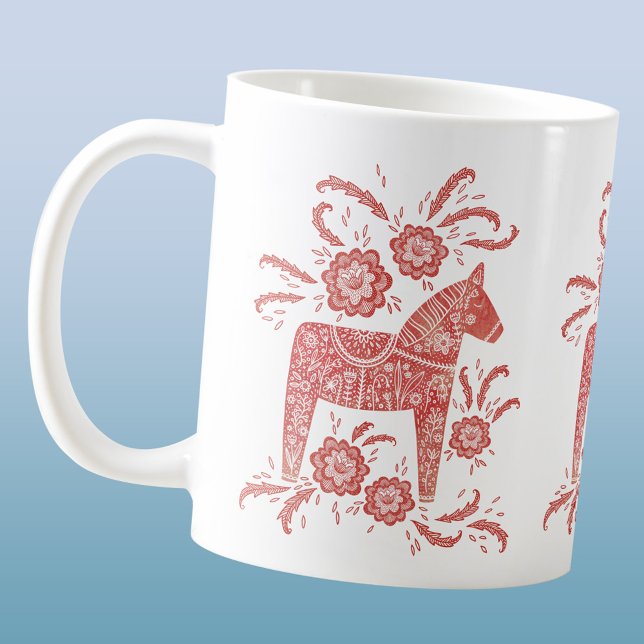 Swedish Dala Horse Red White Kaffeetasse (Swedish Dala Horse folk art red and white coffee mug)