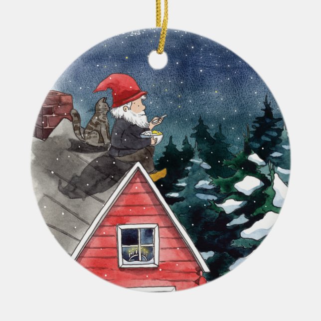 Swedish Tomten Christmas Gnome Watercolor Keramik Ornament (Vorne)