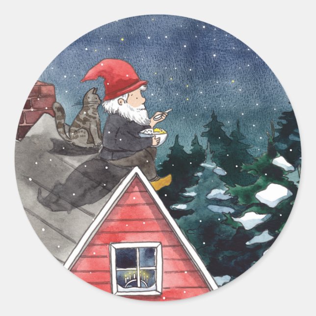 Swedish Tomten Christmas Gnome Watercolor Runder Aufkleber (Vorderseite)