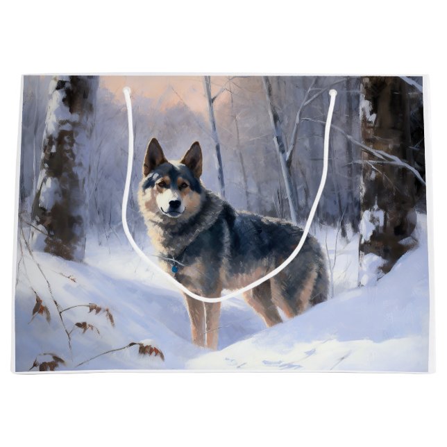 Swedish Vallhund Let It Snow Christmas Große Geschenktüte (Vorderseite)