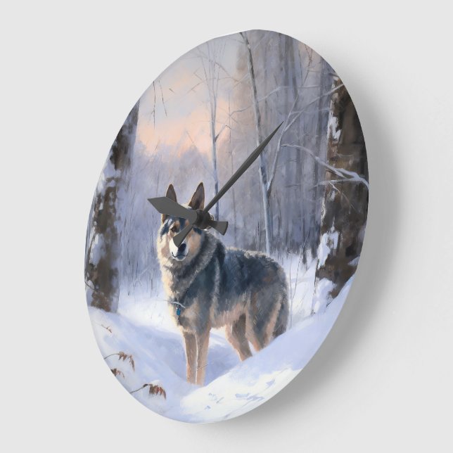 Swedish Vallhund Let It Snow Christmas Große Wanduhr (Winkel)