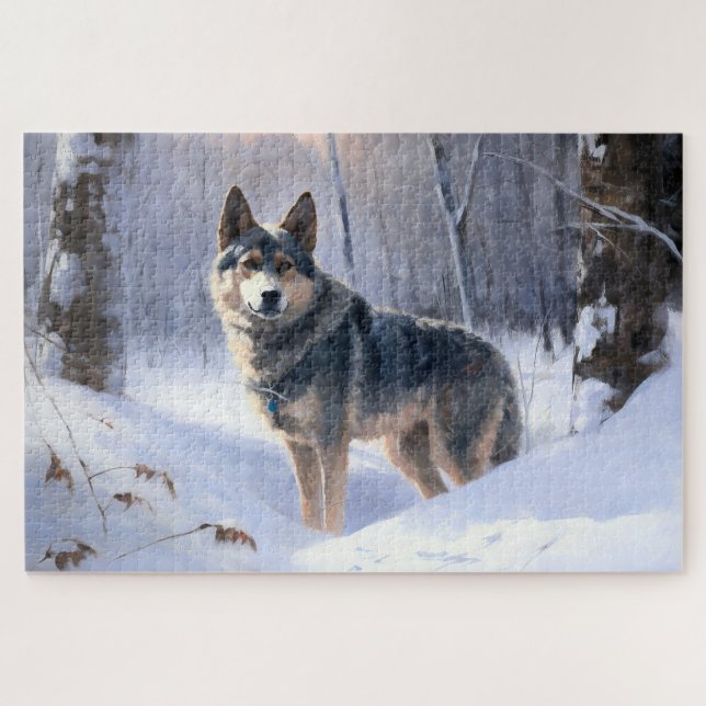 Swedish Vallhund Let It Snow Christmas Puzzle (Horizontal)