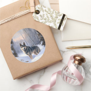 Swedish Vallhund Let It Snow Christmas Runder Aufkleber