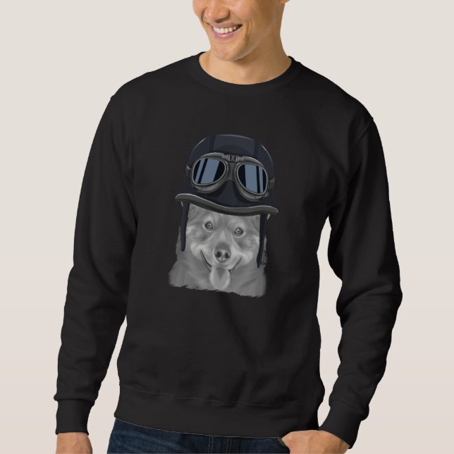 Swedish Vallhund Wearing Vintage Motorcycle Helmet Sweatshirt (Vorderseite)
